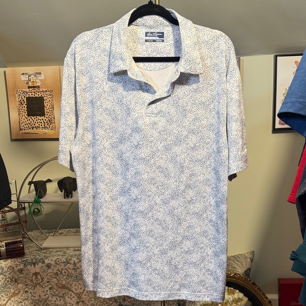 EUC Hogan Performance Men's White and Blue Patterned Golf/Casual Shirt